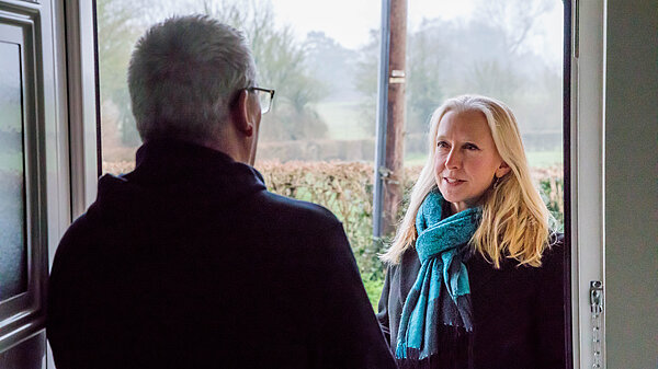 Roz Savage MP talking with resident in Purton