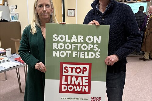 Roz Savage MP and John Atkey at Stop Lime Down event